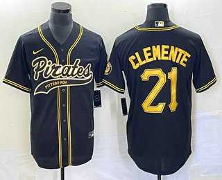 Mens Pittsburgh Pirates #21 Roberto Clemente Black Cool Base Stitched Baseball Jersey